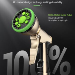 Gold Tone Metal Hose Nozzle with Adjustable Green Spray Head - Image 2