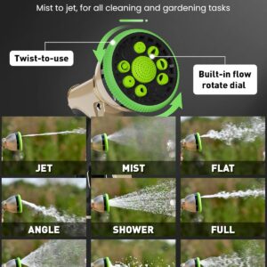 Gold Tone Metal Hose Nozzle with Adjustable Green Spray Head - Image 3