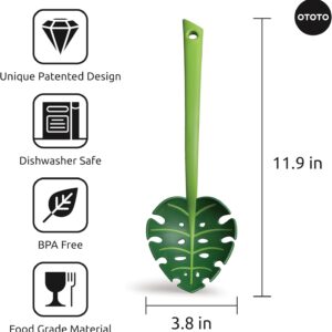 Green Monstera Leaf Shaped Slotted Ladle Kitchen Utensil - Image 2
