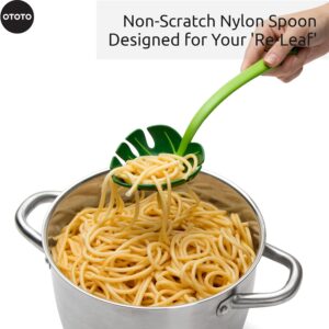 Green Monstera Leaf Shaped Slotted Ladle Kitchen Utensil - Image 3