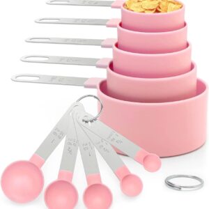 Pink Stackable Measuring Cups and Spoons Set with Stainless Steel Handles