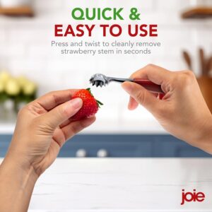 Red Handle Stainless Steel Strawberry Huller Tool - Image 3