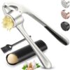 Silver Garlic Press Set with Peeler and Cleaning Brush