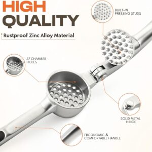 Silver Garlic Press Set with Peeler and Cleaning Brush - Image 4