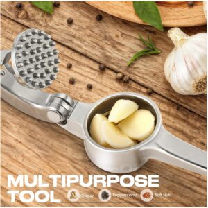 Silver Garlic Press Set with Peeler and Cleaning Brush - Image 7