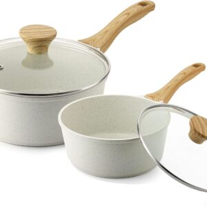 Speckled Nonstick Saucepan with Wood Grain Handle and Glass Lid - Image 10