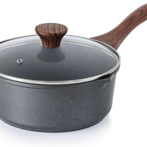 Speckled Nonstick Saucepan with Wood Grain Handle and Glass Lid - Image 11