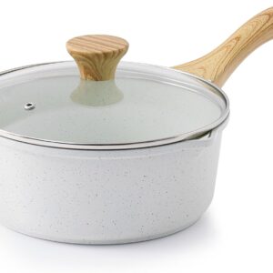 Speckled Nonstick Saucepan with Wood Grain Handle and Glass Lid - Image 13