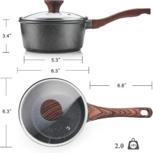 Speckled Nonstick Saucepan with Wood Grain Handle and Glass Lid - Image 2