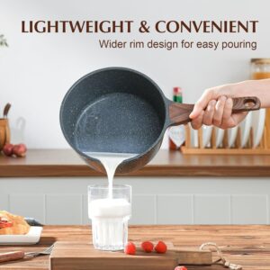 Speckled Nonstick Saucepan with Wood Grain Handle and Glass Lid - Image 4