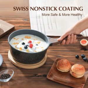 Speckled Nonstick Saucepan with Wood Grain Handle and Glass Lid - Image 7