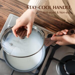 Speckled Nonstick Saucepan with Wood Grain Handle and Glass Lid - Image 8