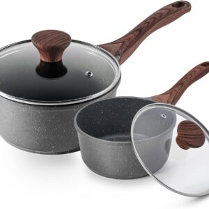 Speckled Nonstick Saucepan with Wood Grain Handle and Glass Lid - Image 9
