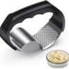 Stainless Steel Garlic Rocker Press With Black Handle