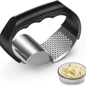Stainless Steel Garlic Rocker Press With Black Handle