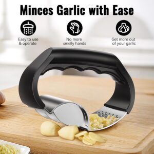 Stainless Steel Garlic Rocker Press With Black Handle - Image 4