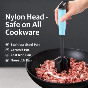 Teal Handle Black Head Meat Chopper and Masher Tool - Image 3