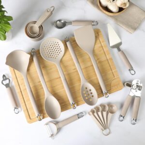Twenty Piece Beige Nylon Cooking Utensil Set with Measuring Cups and Spoons - Image 2
