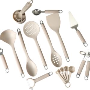 Twenty Piece Beige Nylon Cooking Utensil Set with Measuring Cups and Spoons
