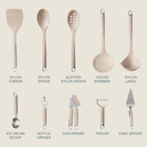 Twenty Piece Beige Nylon Cooking Utensil Set with Measuring Cups and Spoons - Image 4